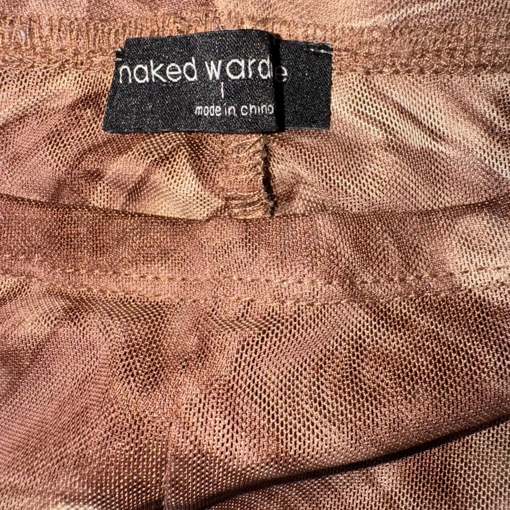 Naked Wardrobe Women’s Mesh Brown Leggings with Artistic Swirl Design-Sz Large - Picture 7 of 10